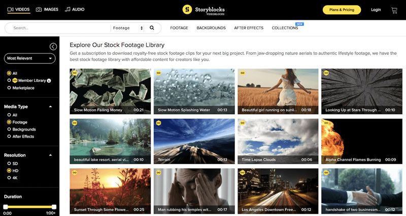 storyblocks interfaccia video gratuita