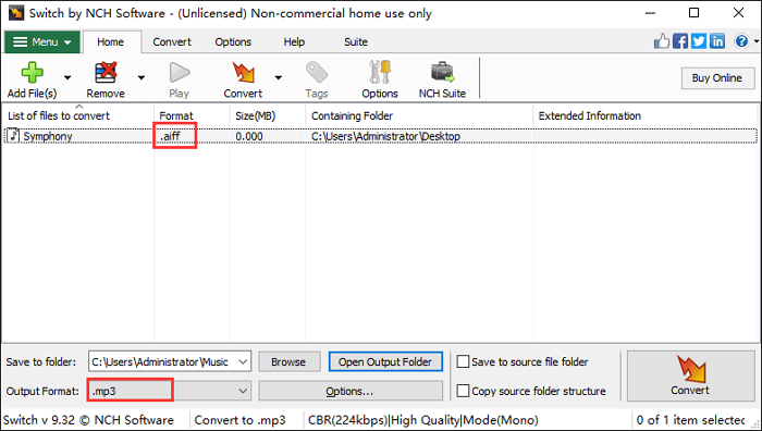switch audio file converter tool for conversion
