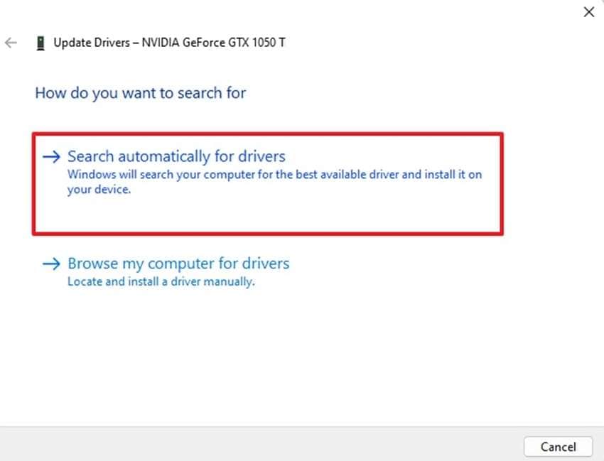 search automatically for drivers
