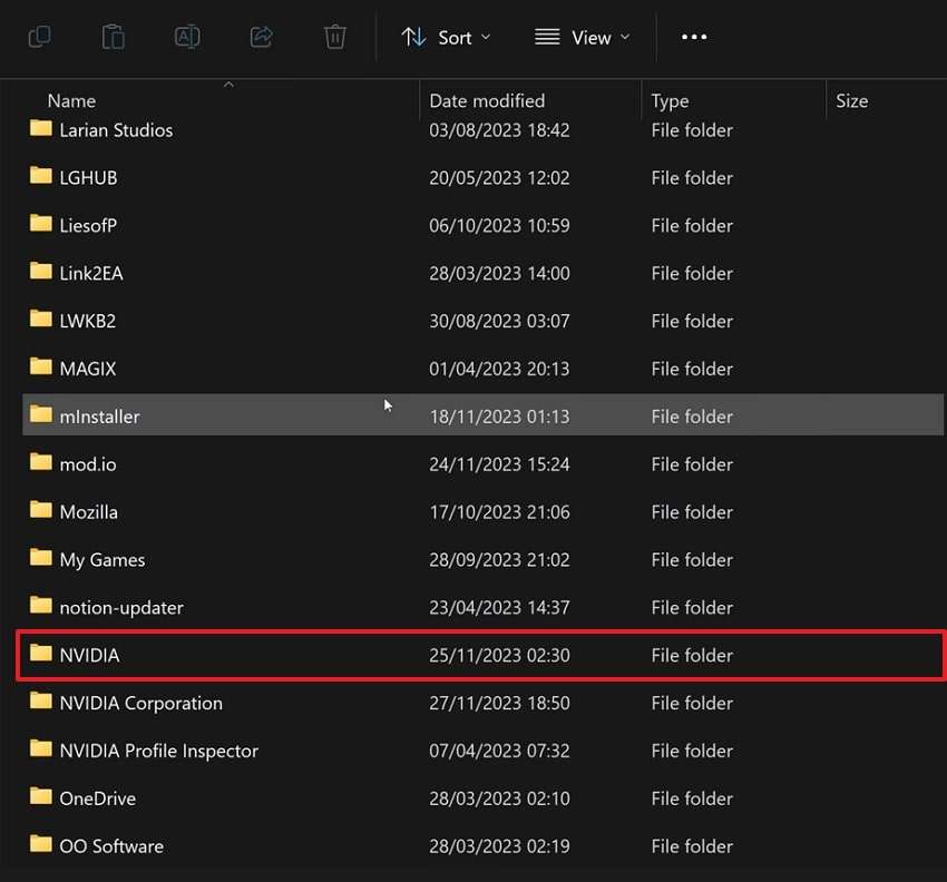opt for the nividia folder