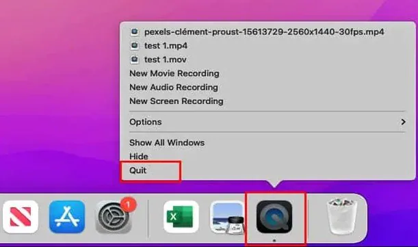force quit quicktime player from the mac dock