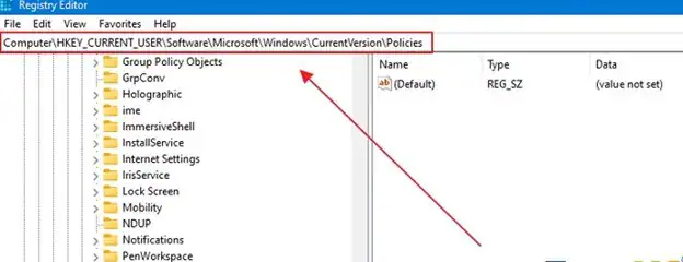 go to policies from the registry editor window