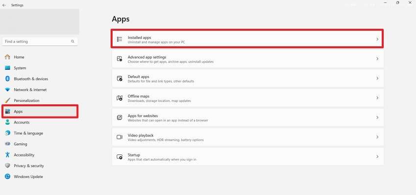 pick installed apps option settings