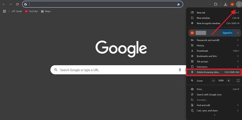 choose delete browsing data option
