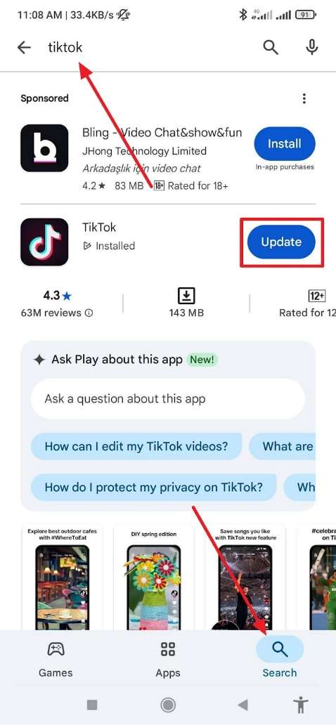 update tiktok on android