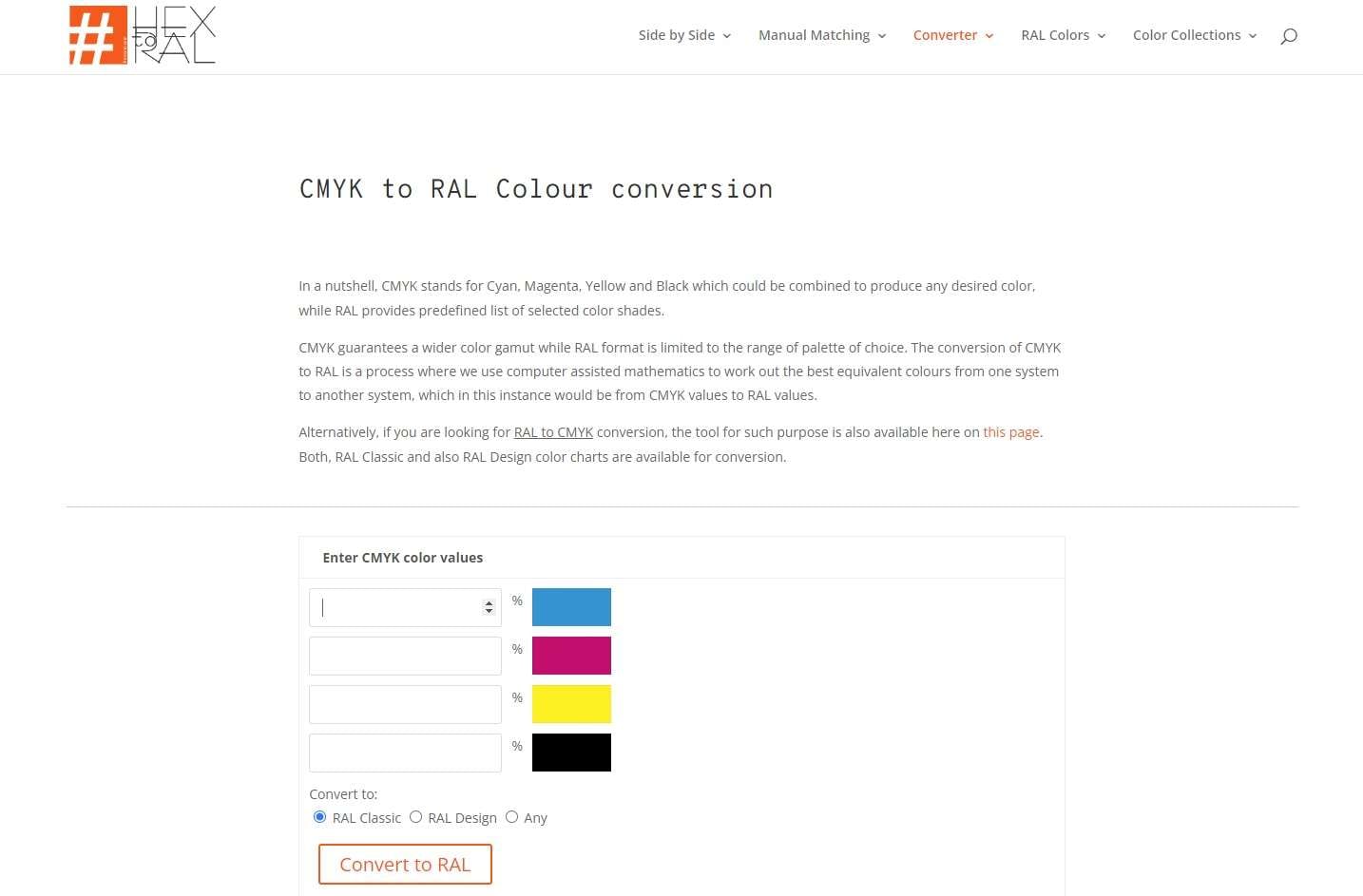 hex to ral cmyk ral converter