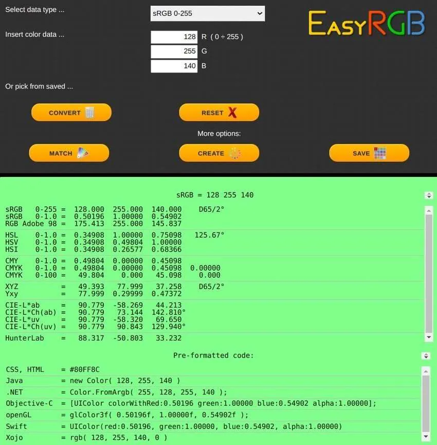 easyrgb color converter