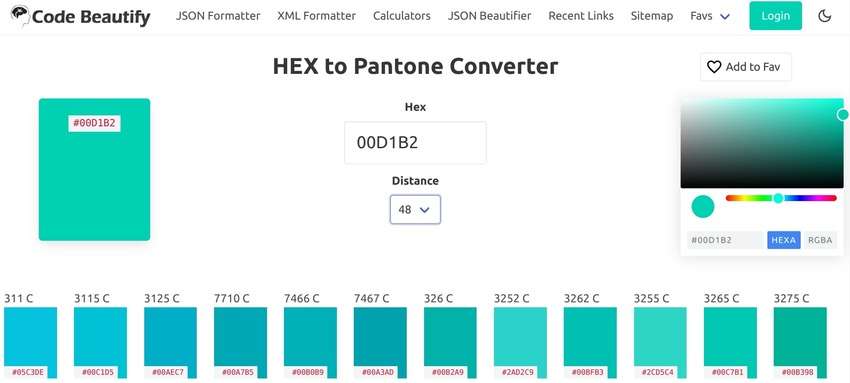 code beautify free pantone converter