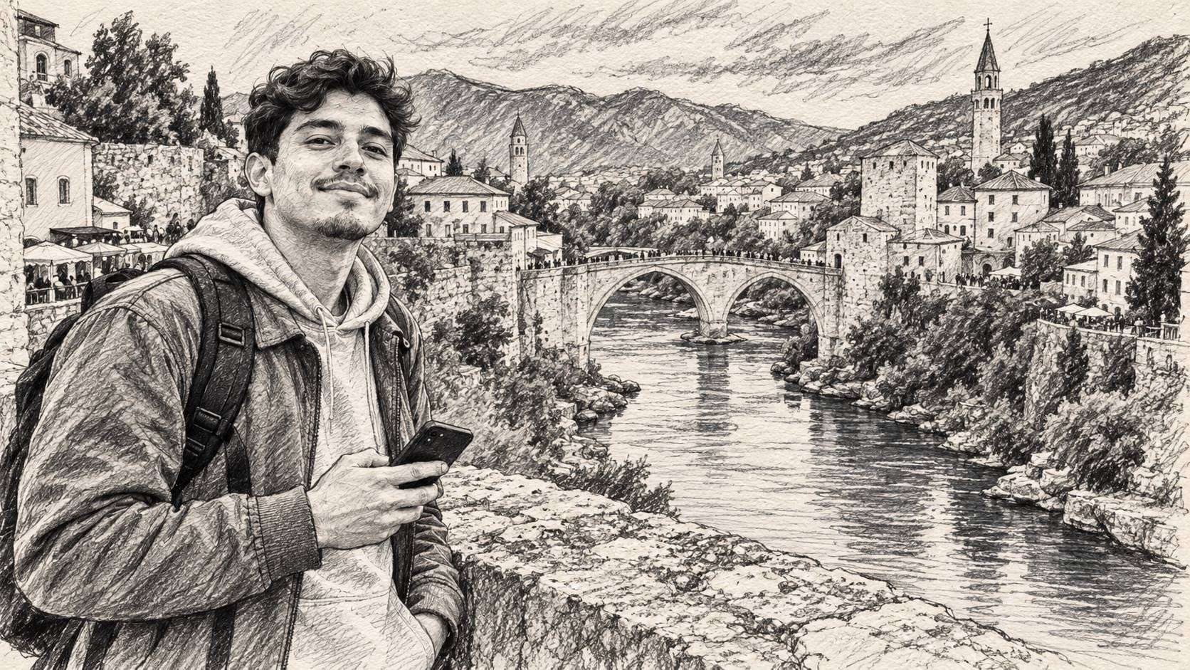 landscape charcoal drawing after sketch edit