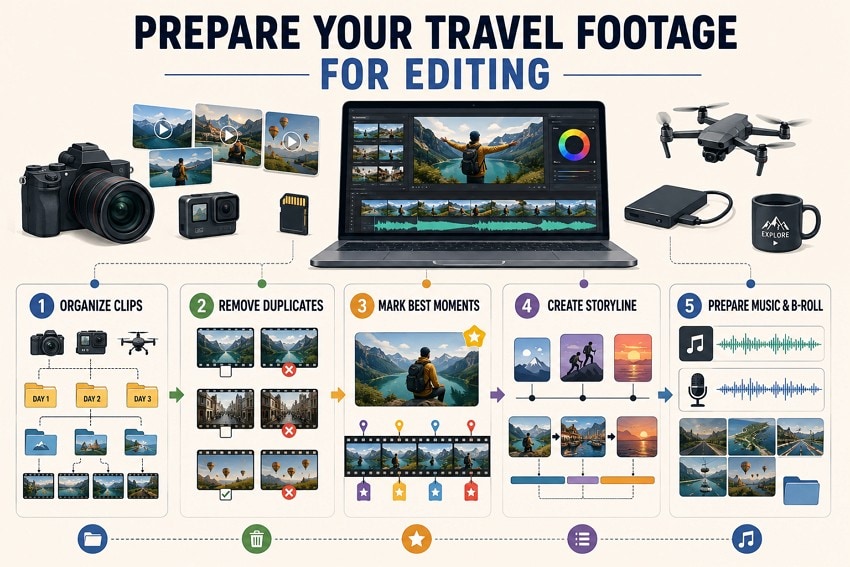 prepare travel footage youtube editing
