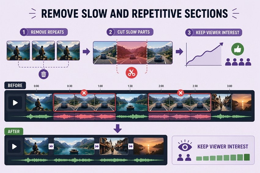 avoid repetitive slow scenes youtube video