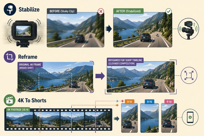 reframe and stabilize clips
