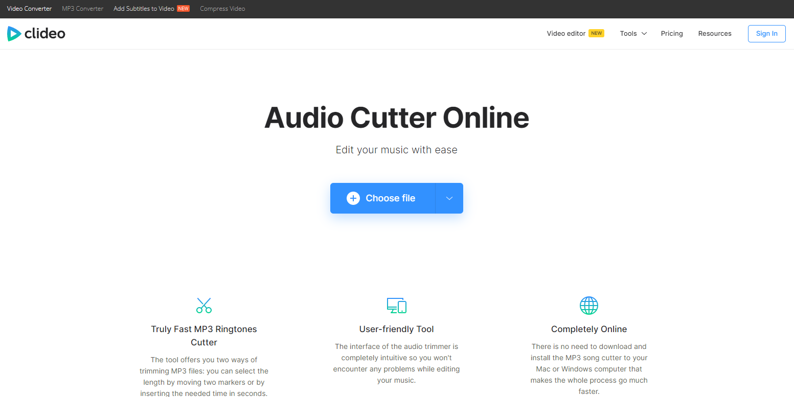 use clideo to trim mp3 audio files