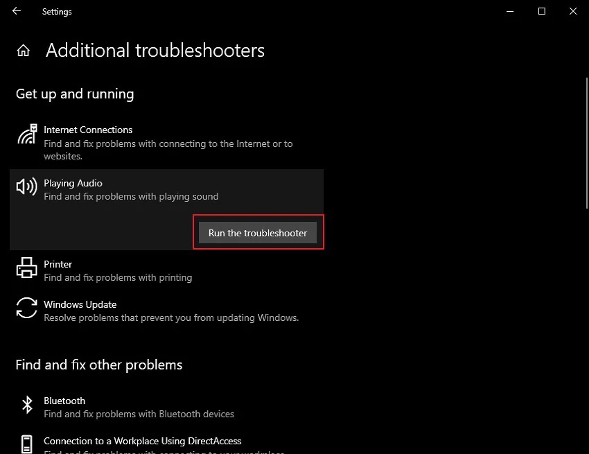 run the playing audio troubleshooter