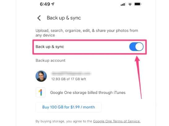 turn on backup sync