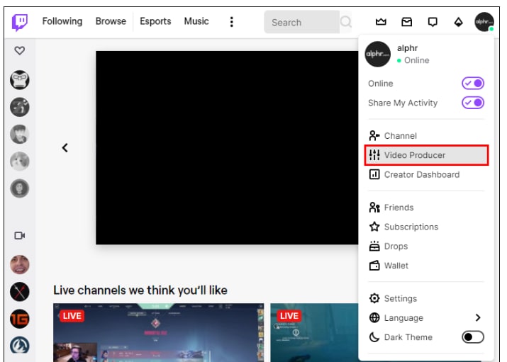 accéder à producteur vidéo sur twitch