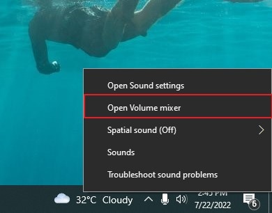 access the volume mixer settings