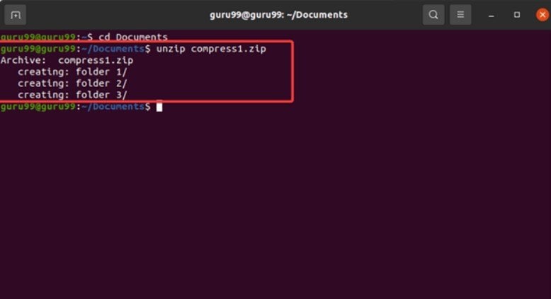 unzip file on linux using the command line