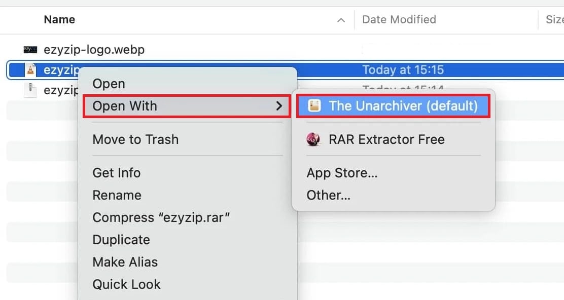 open with the unarchiver