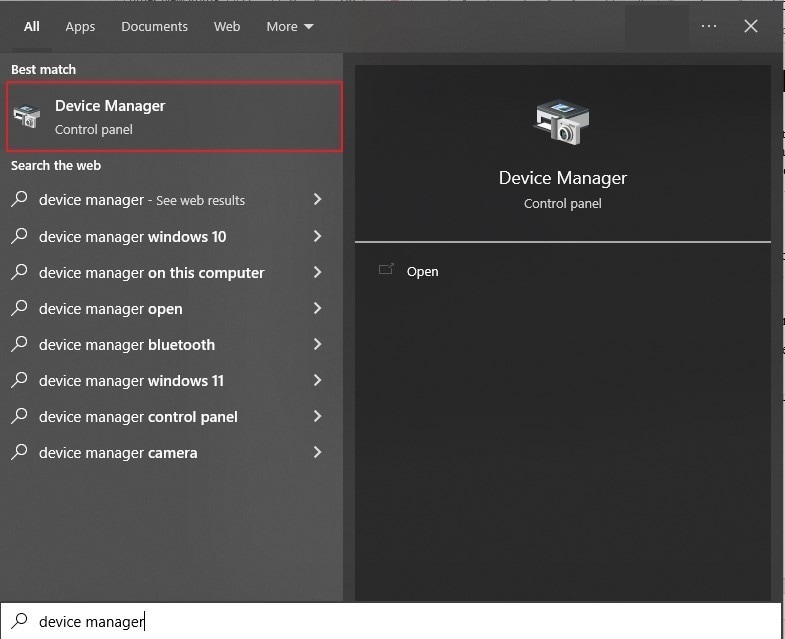 search and open device manager