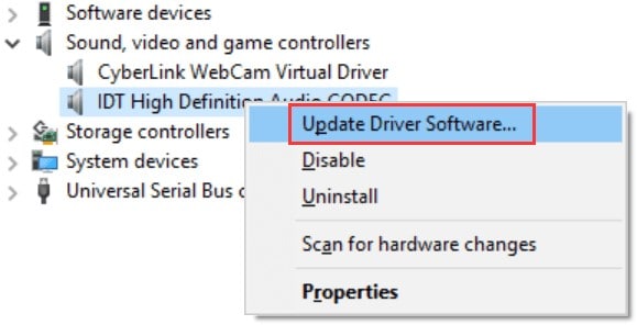 start updating the driver software