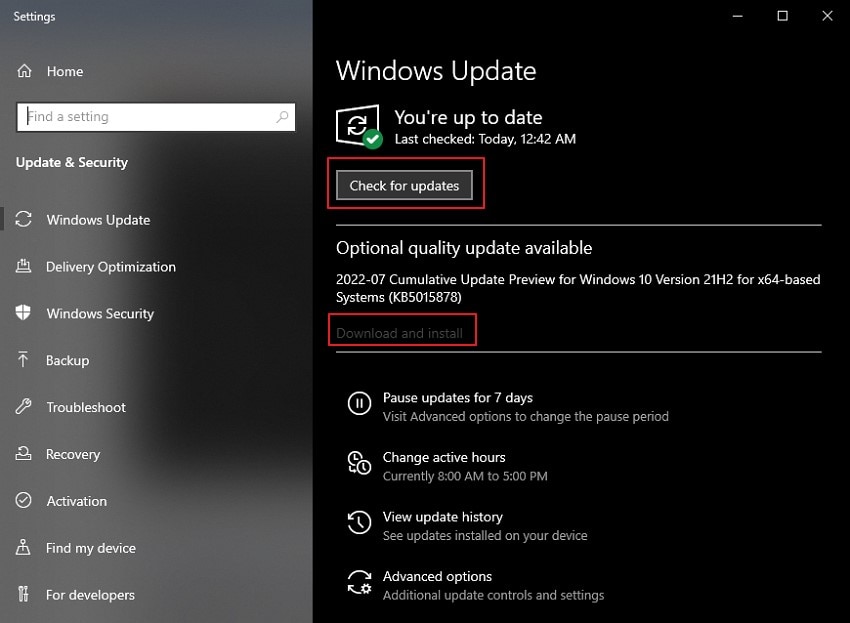 search or download install updates