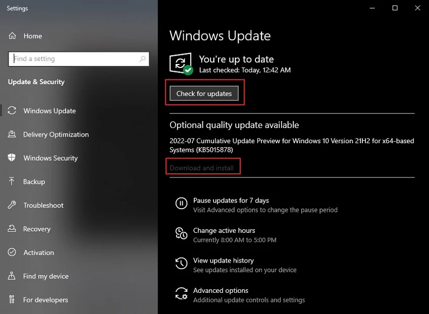 search or download install updates