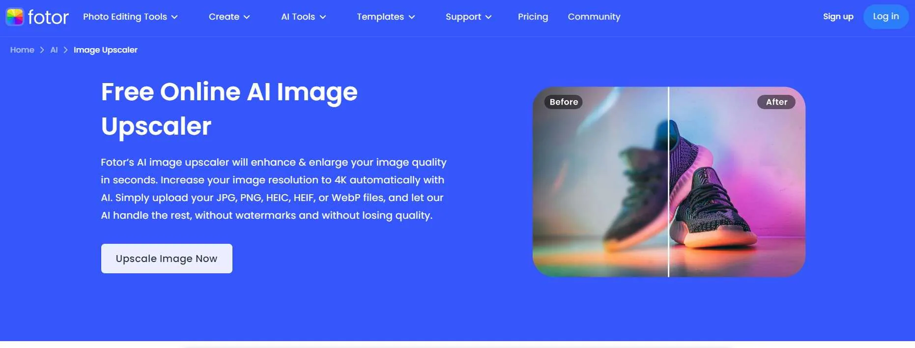 fotor ai image upscaler website