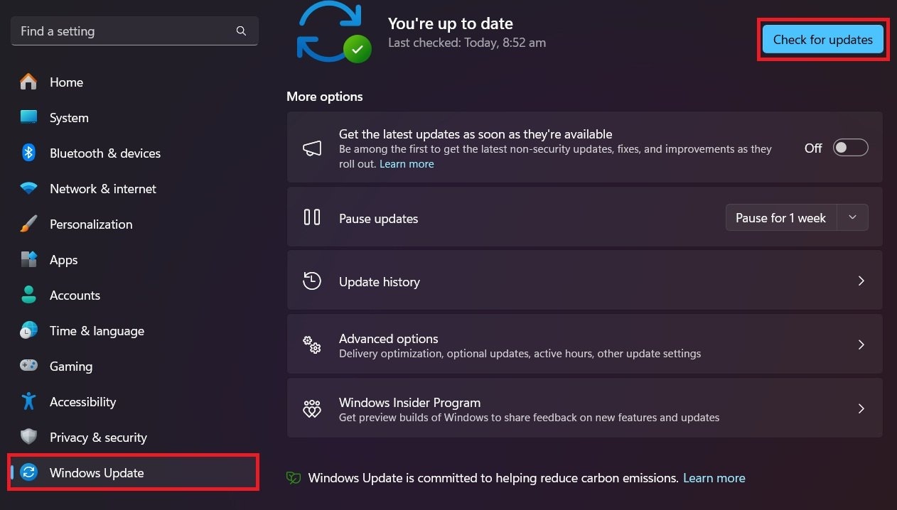 check windows for updates