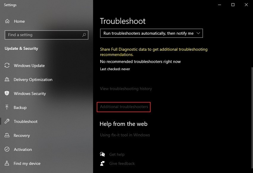 choose additional troubleshooters option