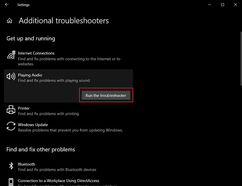 tap on run the troubleshooter