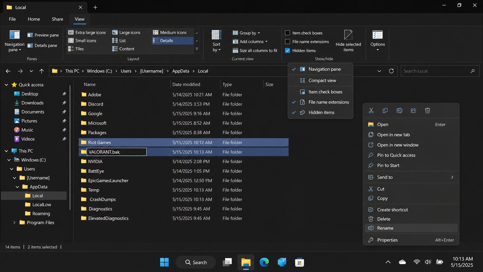 rename valorant config folder appdata
