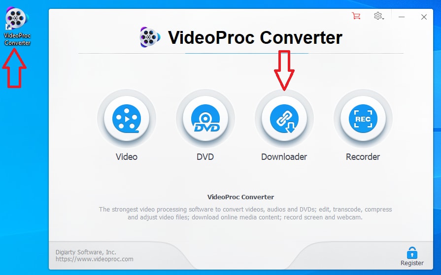 avvio del convertitore videoproc downloader