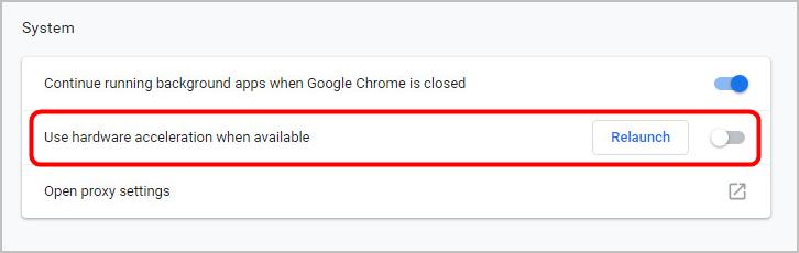 turn off hardware acceleration in chrome