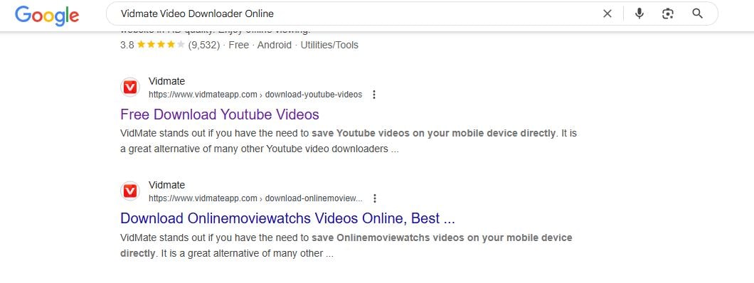 search vidmate video downloader online