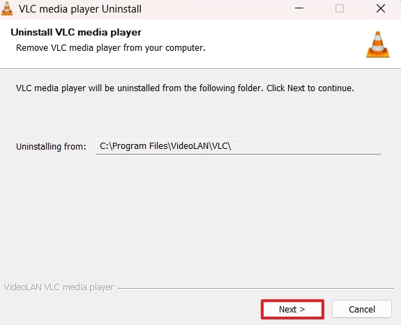 confirm uninstallation of vlc