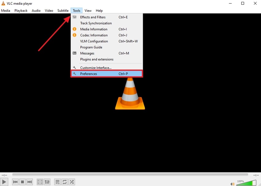 access preferences from tools menu