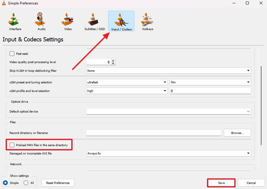 uncheck preload mkv files and save