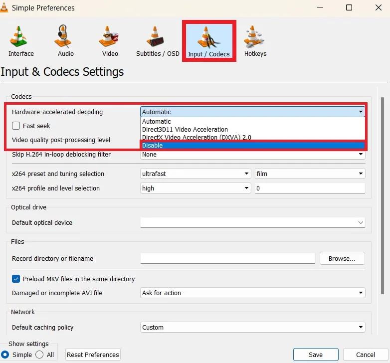 disable hardware-accelerated decoding