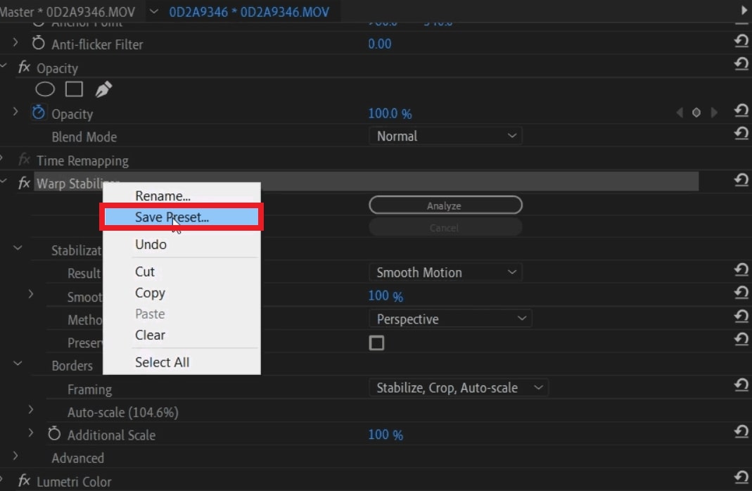 save settings as preset