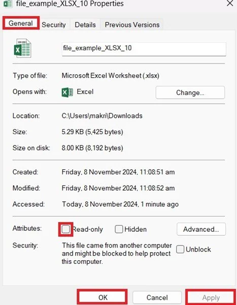 disable read only mode in excel