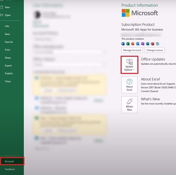 excel account settings