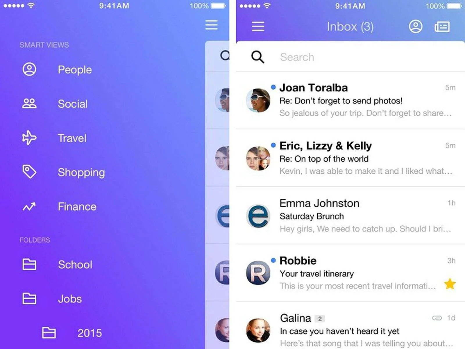 interface de l'application de messagerie Yahoo 