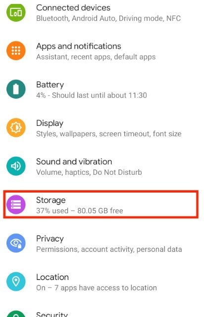 storage settings