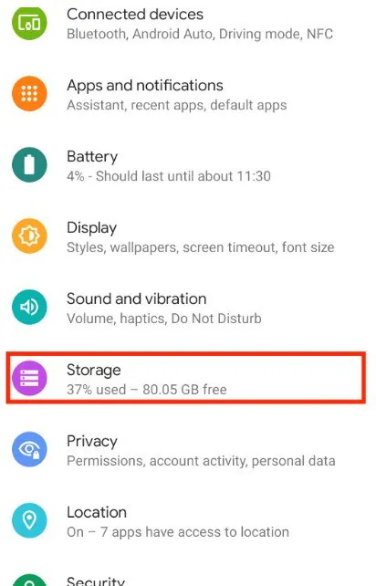 storage settings