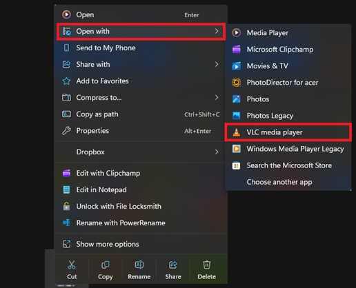 open with vlc media player 
