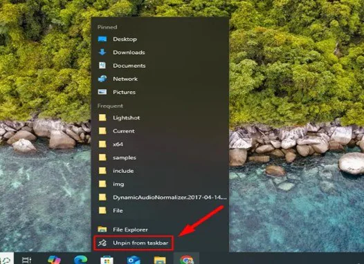 unpin file explorer from taskbar