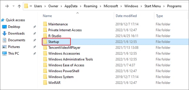 windows 10 startup folder location