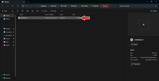 add a program to startup folder