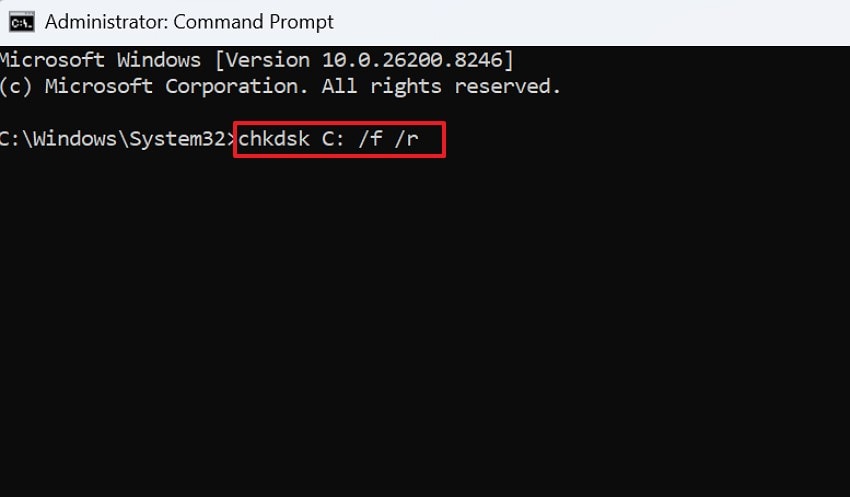 enter the check disk command